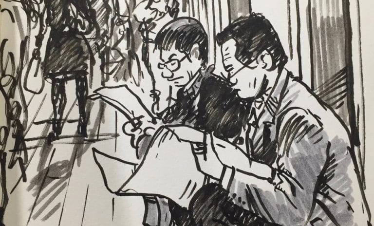 People still read newspapers (at least in Hong Kong): sketches by Adolfo Arranz