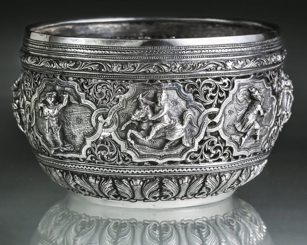 Offering Bowl (S141), 1905, Maung Yin Maung, Lower Burma Jataka, ‘Maung Yin Maung Master Silversmith, 29 Godwin Road, Rangoon Burma 1905’