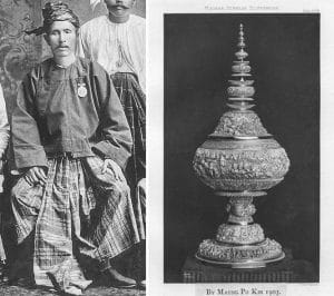 Left: Portrait of Maung Po Kin, From H.L Tilly (1904); Right: Centrepiece by Maung Po Kin, 1904. From H.L. Tilly (1904)