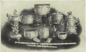 Silverwork for sale by Maung Yin Maung, c. 1905 Photo: Gilles de Flogny, France